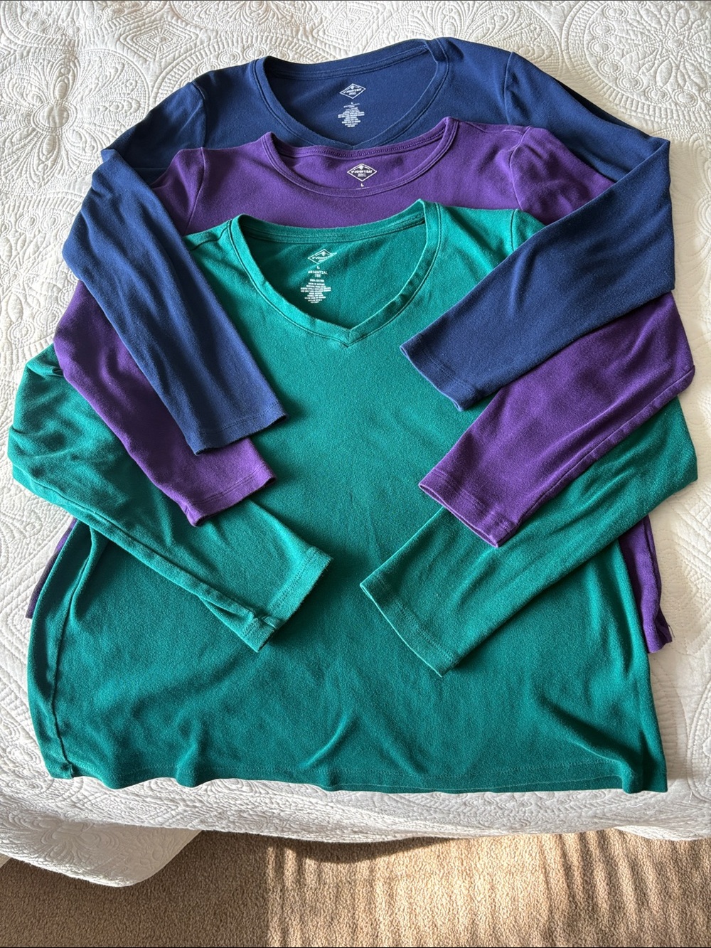 St. John's Bay Long Sleeve Tees - Green, Purple, Navy